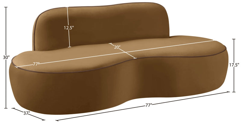 Swerve 77" Velvet Upholstered Loveseat in Saddle - 44021Saddle-L
