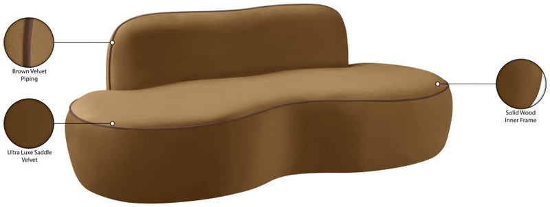 Swerve 77" Velvet Upholstered Loveseat in Saddle - 44021Saddle-L