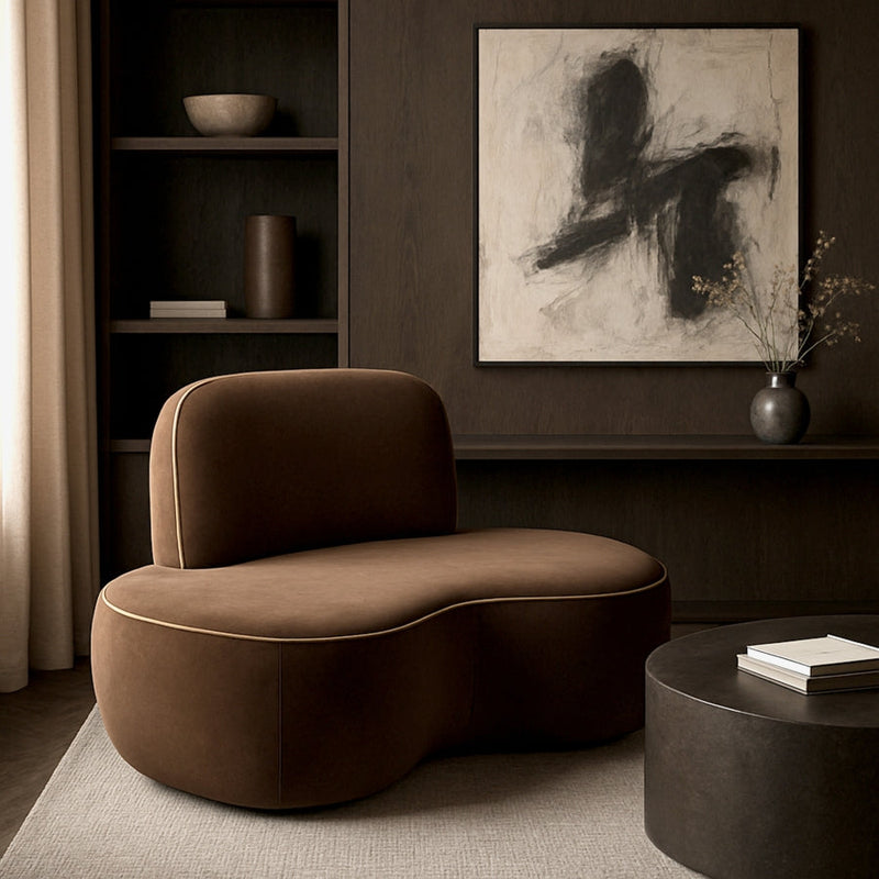 Swerve Velvet Upholstered Chair in Brown - 44021Brown-C