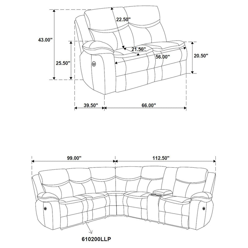 Sycamore Upholstered Power Reclining Sectional Sofa Grey - 610200P