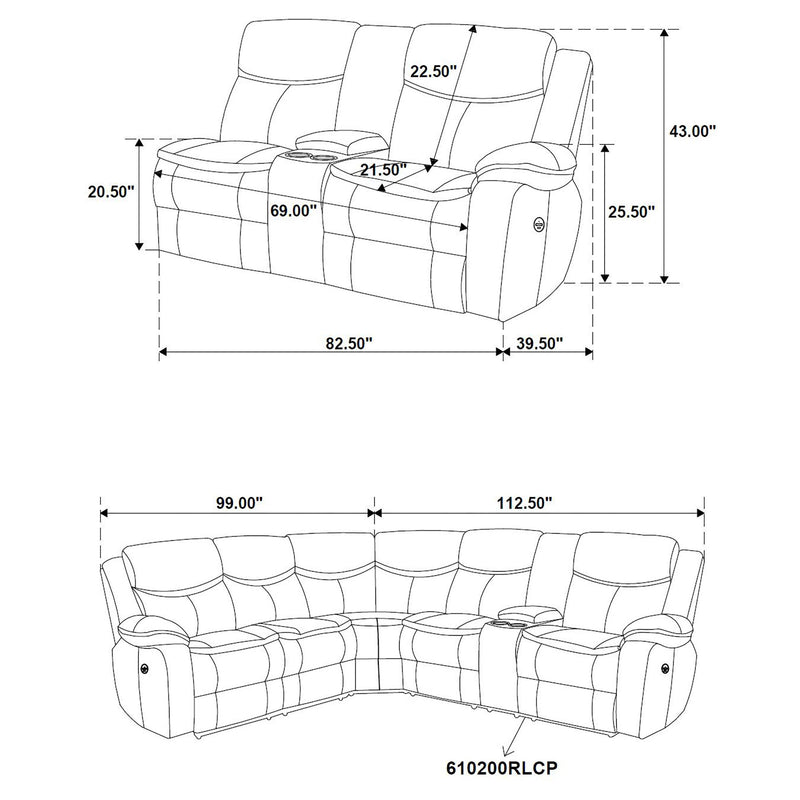 Sycamore Upholstered Power Reclining Sectional Sofa Grey - 610200P