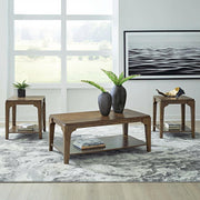 [T130-3PC-Set] Langford - 3PC Coffee Table Set, Solid Rubber Wood, MDF, Acaica Veneer, Brown Each - T130-3PC-Set
