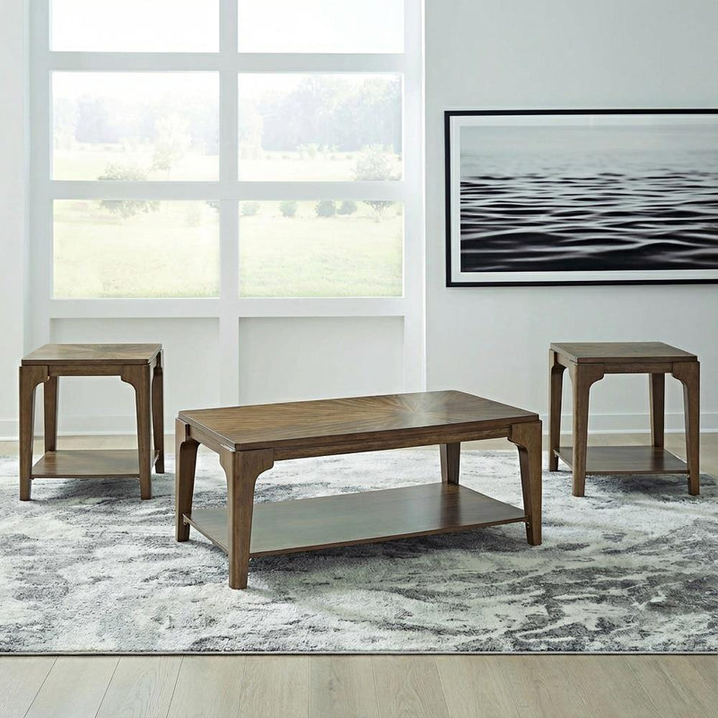[T130-3PC-Set] Langford - 3PC Coffee Table Set, Solid Rubber Wood, MDF, Acaica Veneer, Brown Each - T130-3PC-Set