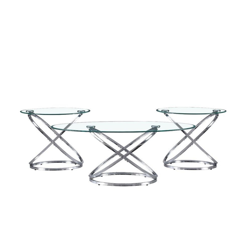 [T158-3PC-Set] Helix - 3 PC Coffee Table Set (Chrome), Metal, Glass, Chrome Each - T158-3PC-Set