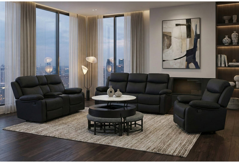 T42 Black Coffee Table With 3 Stools - T42CT+3 STOOLS-BLK
