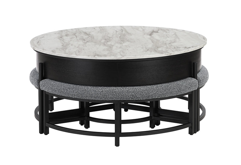 T42 Black Coffee Table With 3 Stools - T42CT+3 STOOLS-BLK