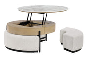 T42 Natural Coffee Table With 3 Stools - T42CT+3 STOOLS-NAT