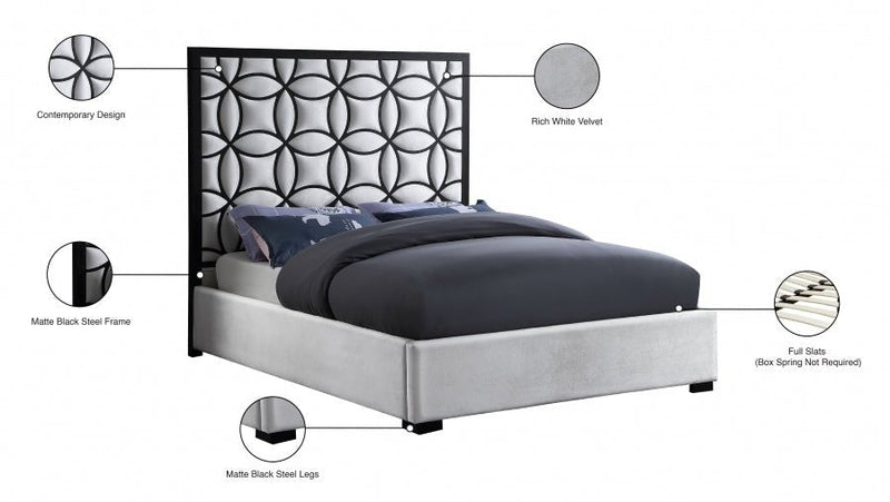 Taj Velvet Queen Bed Cream - Gate FurnitureQueen Bed