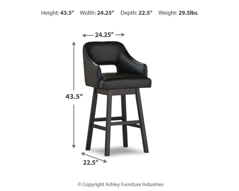 Tallenger Black/Dark Brown Bar Height Bar Stool (Set of 2) - D380-930X2