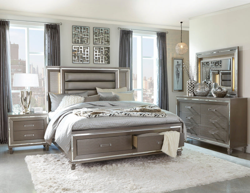 Tamsin Silver/Gray Metallic LED Upholstered Storage Platform Bedroom Set - Gate FurnitureBedroom Set