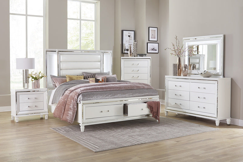 Tamsin White LED Upholstered Storage Platform Bedroom Set - Gate FurnitureBedroom Set