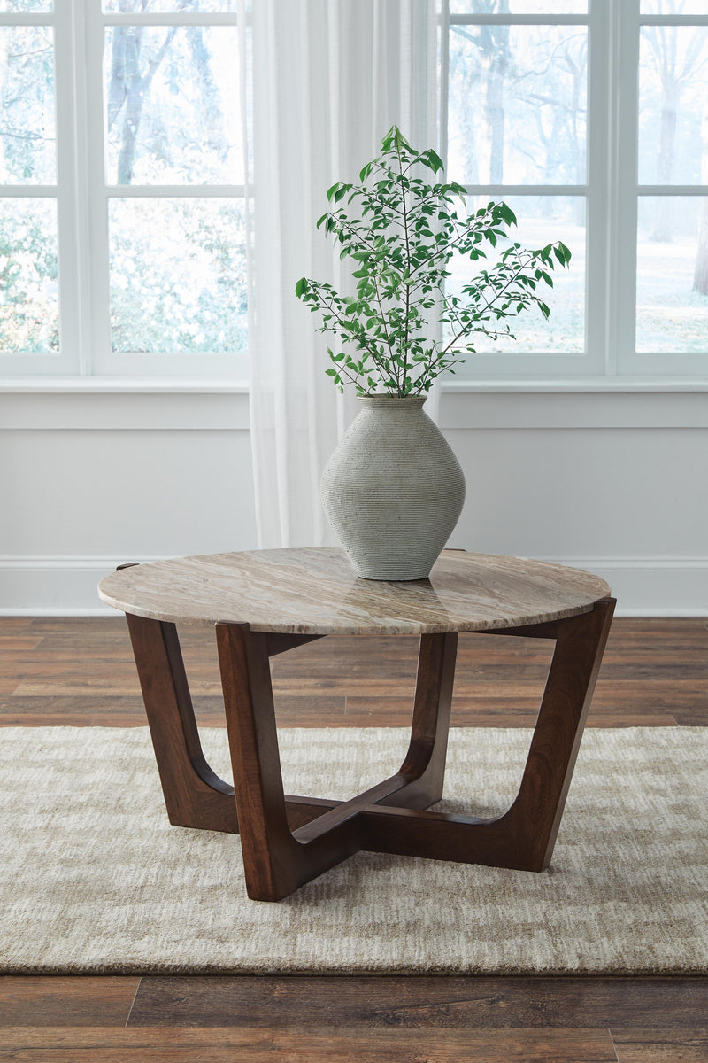 Tanidore Coffee Table with 2 End Tables in Warm Brown - PKG020848