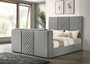 Tara 61-inch Upholstered Eastern King Panel TV Bed Grey - 315994KE