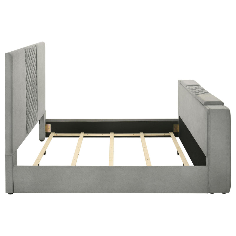 Tara 61-inch Upholstered Eastern King Panel TV Bed Grey - 315994KE
