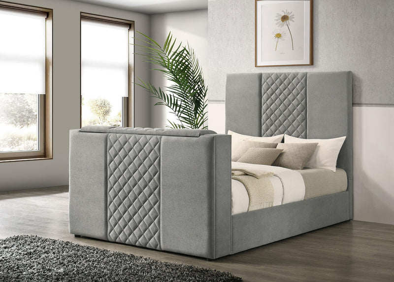 Tara 61-inch Upholstered Queen Panel TV Bed Grey - 315994Q