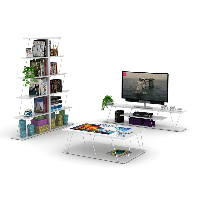 Tars Tv Stand in White-Chrome - 720-TAR-TV-RF160100