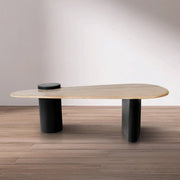 Taverna Travertine Top And Oak Wood Base Coffee Table in Black - 99006Black-CT