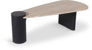 Taverna Travertine Top And Oak Wood Base Coffee Table in Black - 99006Black-CT