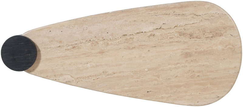Taverna Travertine Top And Oak Wood Base Coffee Table in Black - 99006Black-CT