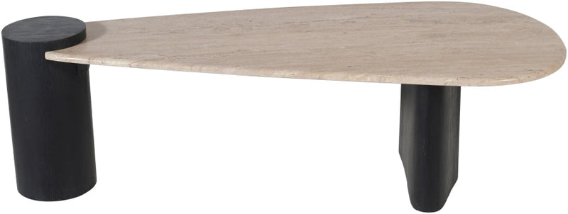 Taverna Travertine Top And Oak Wood Base Coffee Table in Black - 99006Black-CT