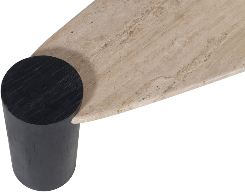 Taverna Travertine Top And Oak Wood Base Coffee Table in Black - 99006Black-CT