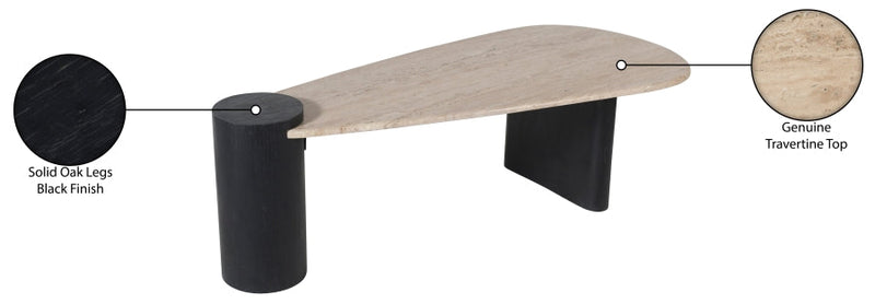 Taverna Travertine Top And Oak Wood Base Coffee Table in Black - 99006Black-CT
