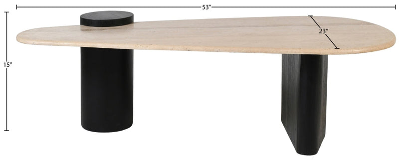 Taverna Travertine Top And Oak Wood Base Coffee Table in Black - 99006Black-CT