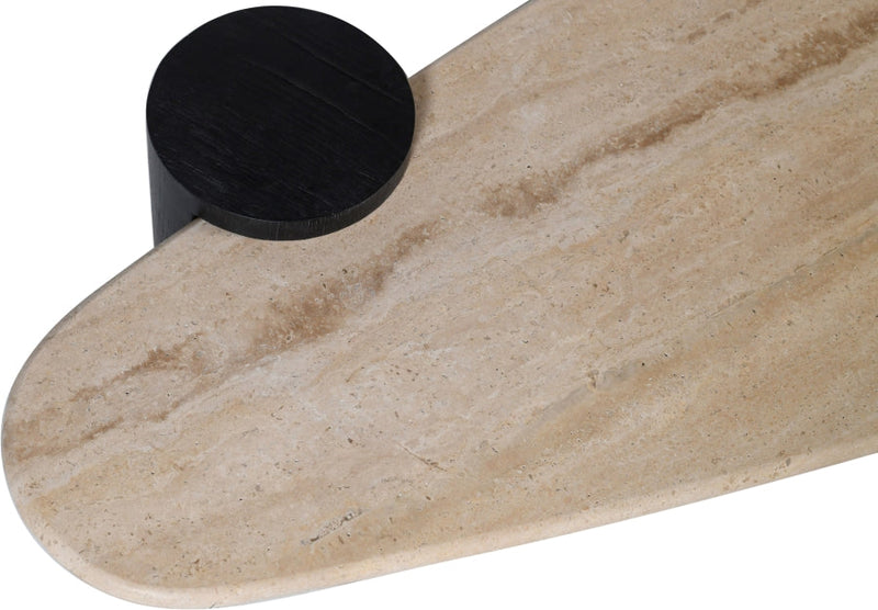 Taverna Travertine Top And Oak Wood Base Coffee Table in Black - 99006Black-CT