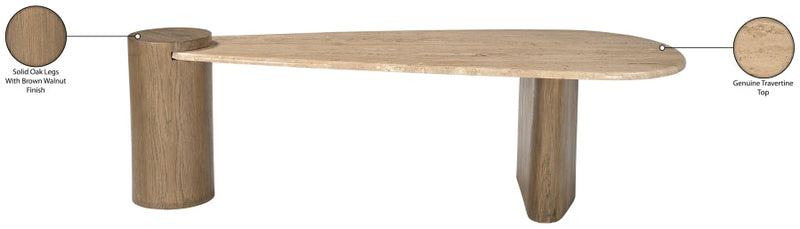 Taverna Travertine Top And Oak Wood Base Coffee Table in Brown - 99006Brown-CT