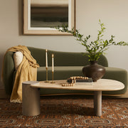 Taverna Travertine Top And Oak Wood Base Coffee Table in Brown - 99006Brown-CT
