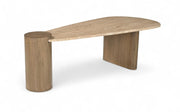 Taverna Travertine Top And Oak Wood Base Coffee Table in Brown - 99006Brown-CT