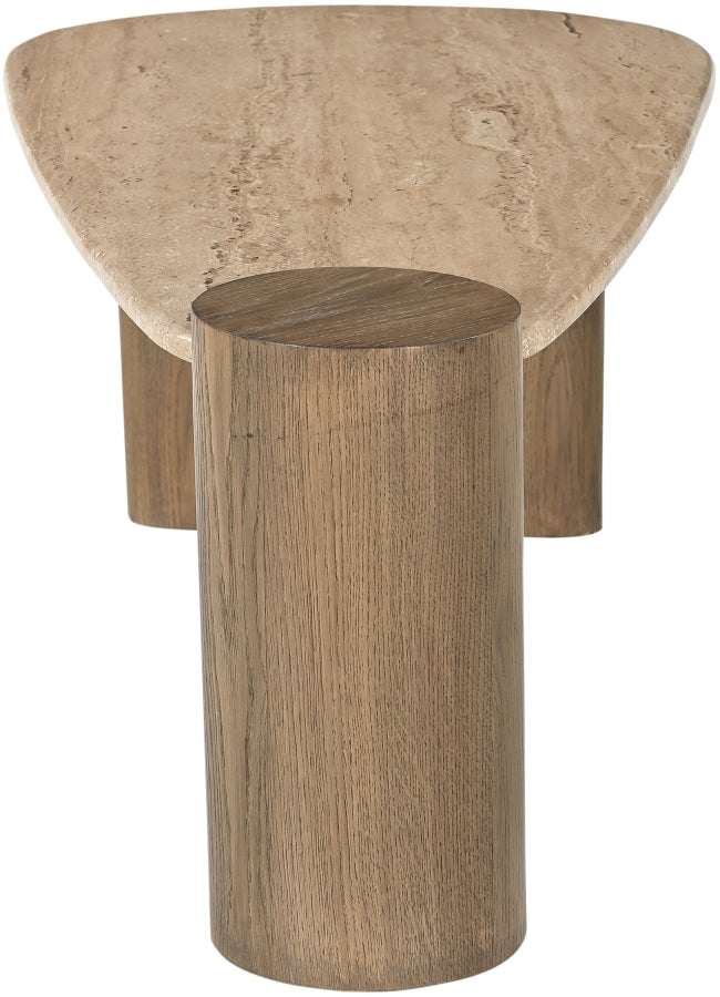 Taverna Travertine Top And Oak Wood Base Coffee Table in Brown - 99006Brown-CT