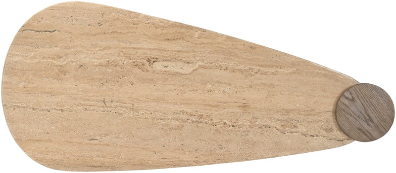 Taverna Travertine Top And Oak Wood Base Coffee Table in Brown - 99006Brown-CT