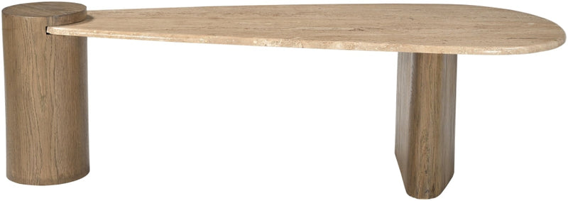 Taverna Travertine Top And Oak Wood Base Coffee Table in Brown - 99006Brown-CT