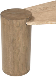 Taverna Travertine Top And Oak Wood Base Coffee Table in Brown - 99006Brown-CT