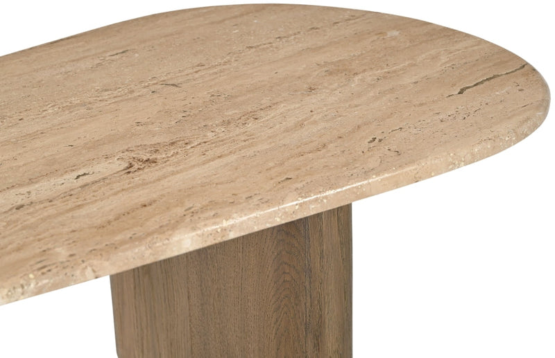 Taverna Travertine Top And Oak Wood Base Coffee Table in Brown - 99006Brown-CT