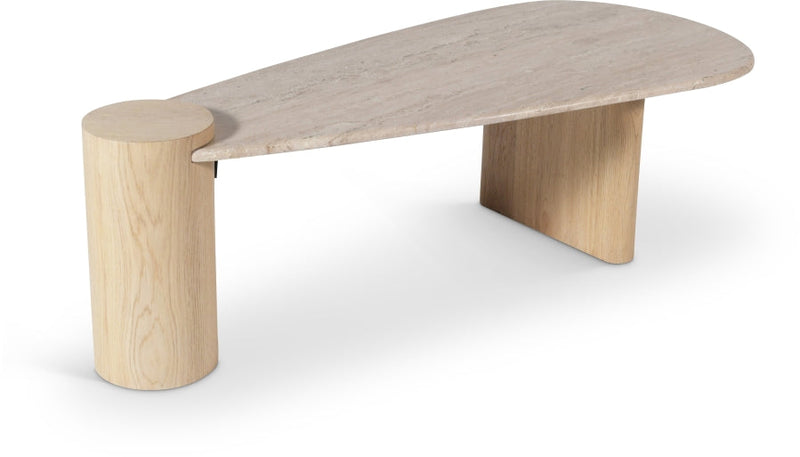 Taverna Travertine Top And Oak Wood Base Coffee Table in Natural - 99006Natural-CT