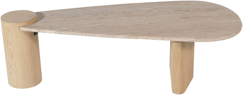 Taverna Travertine Top And Oak Wood Base Coffee Table in Natural - 99006Natural-CT