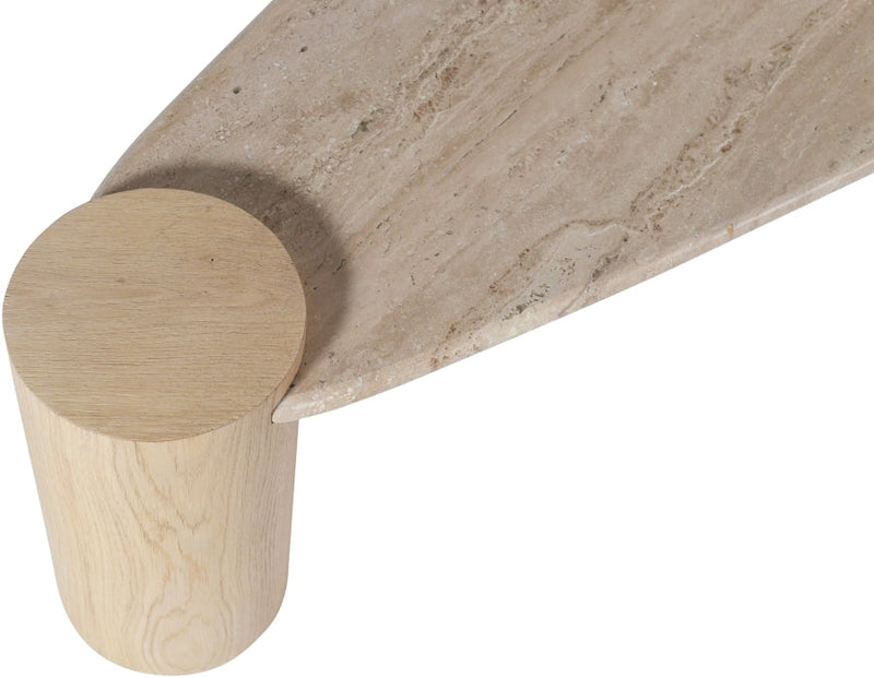 Taverna Travertine Top And Oak Wood Base Coffee Table in Natural - 99006Natural-CT