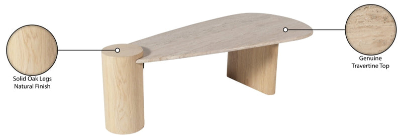 Taverna Travertine Top And Oak Wood Base Coffee Table in Natural - 99006Natural-CT