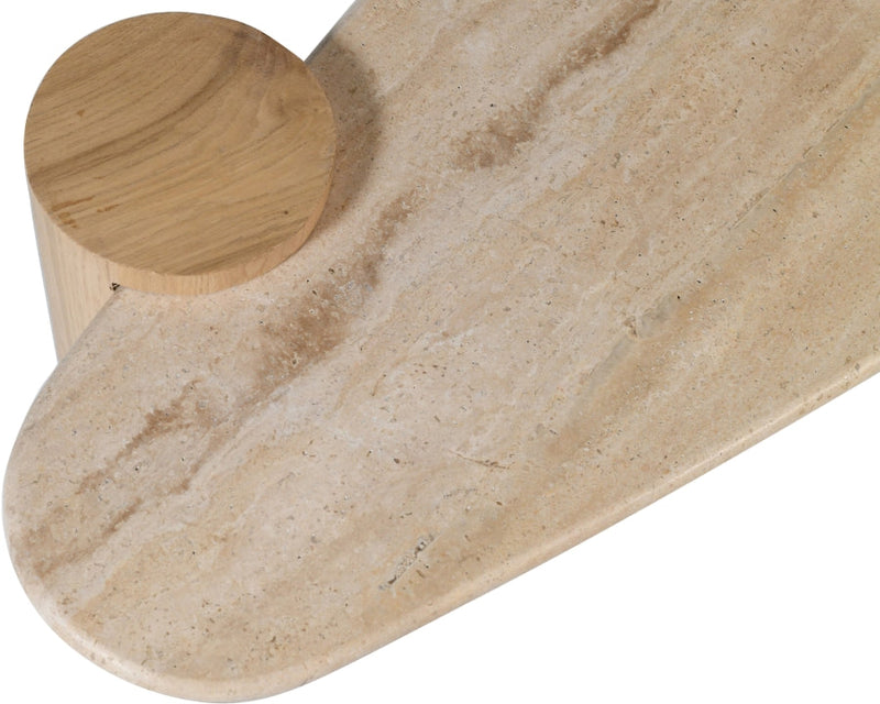 Taverna Travertine Top And Oak Wood Base Coffee Table in Natural - 99006Natural-CT