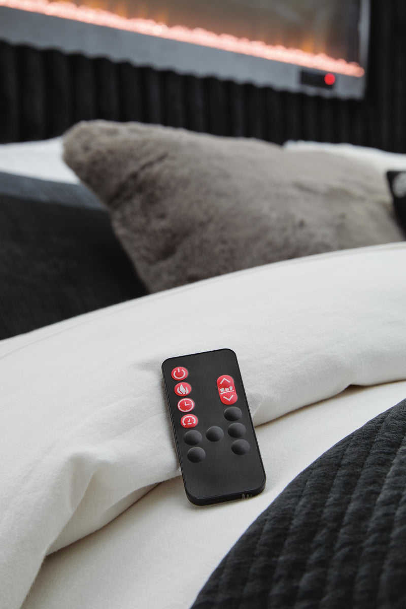 Tayleena Black King Upholstered Bed with Fireplace and Wireless Audio - PCB620B2