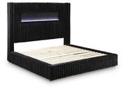Tayleena Black King Upholstered Bed with Fireplace and Wireless Audio - PCB620B2