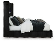 Tayleena Black King Upholstered Bed with Fireplace and Wireless Audio - PCB620B2