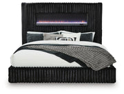 Tayleena Black Queen Upholstered Bed with Fireplace and Wireless Audio - PCB620B1