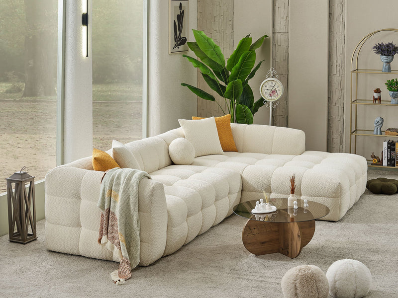 Teddy Sectional Sofa Cream in Cream - 105-TED-IST01-3L