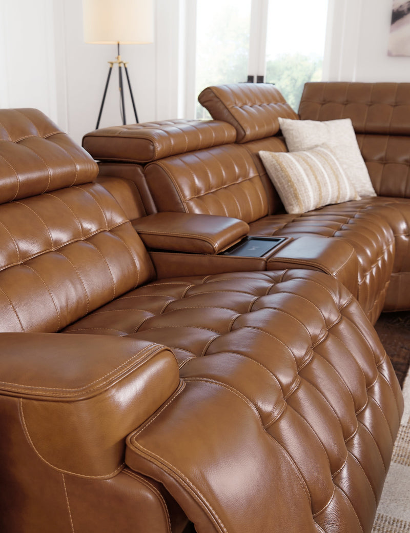 Temmpton 6 - Piece Sectional with Ottoman in Chocolate - Gate FurniturePower Reclining Sectional