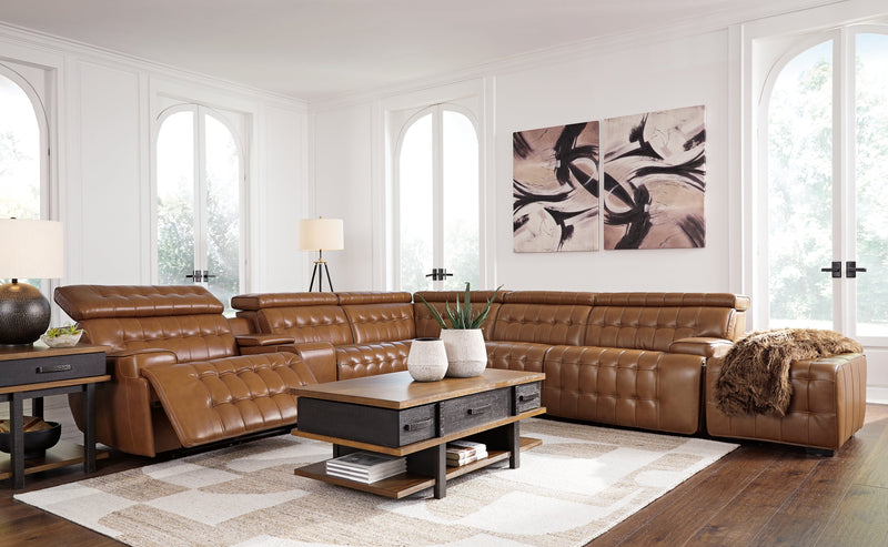 Temmpton 6 - Piece Sectional with Ottoman in Chocolate - Gate FurniturePower Reclining Sectional