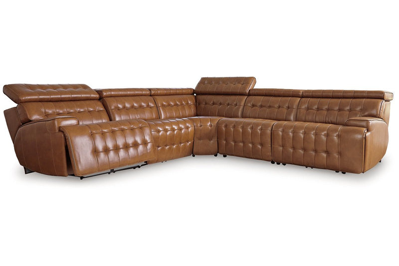 Temmpton Chocolate 5 - Piece Power Reclining Sectional - Gate FurniturePower Reclining Sectional