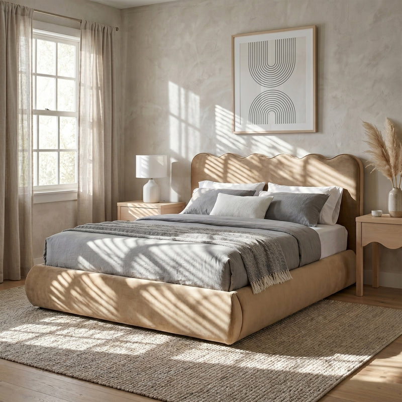 Tempo Velvet Upholstered King Bed in Beige - TempoBeige-K
